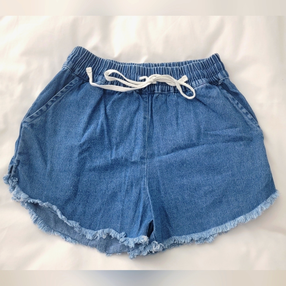 Guess Blue Jean Shorts with Distressed Detailing